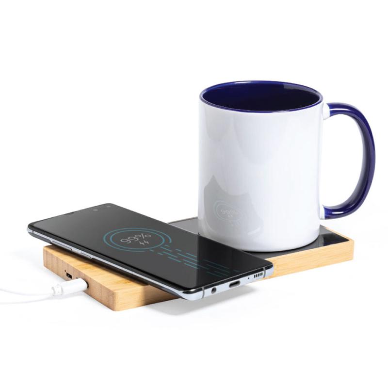 Bamboo Wireless Charger and Mug Warmer Combo